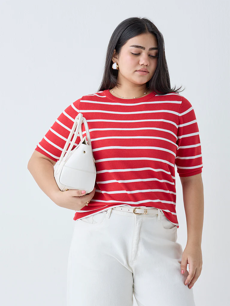 Gia Red Stripe Detailed T-Shirt - Image 2