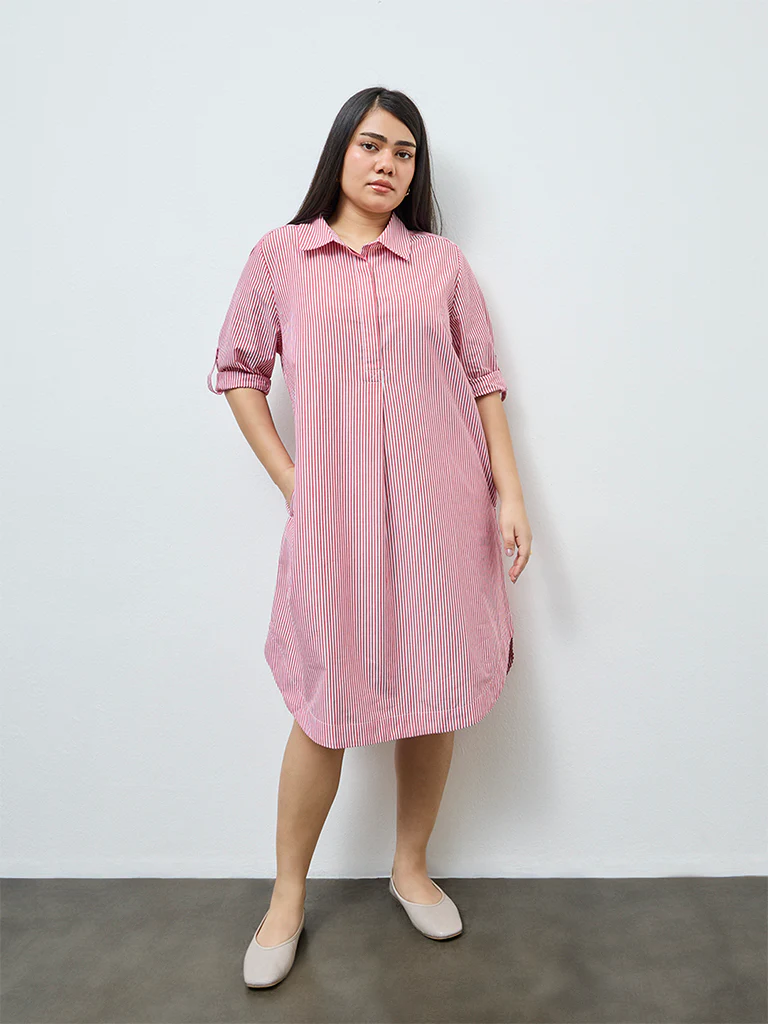 Gia Red Striped Cotton Tunic Dress