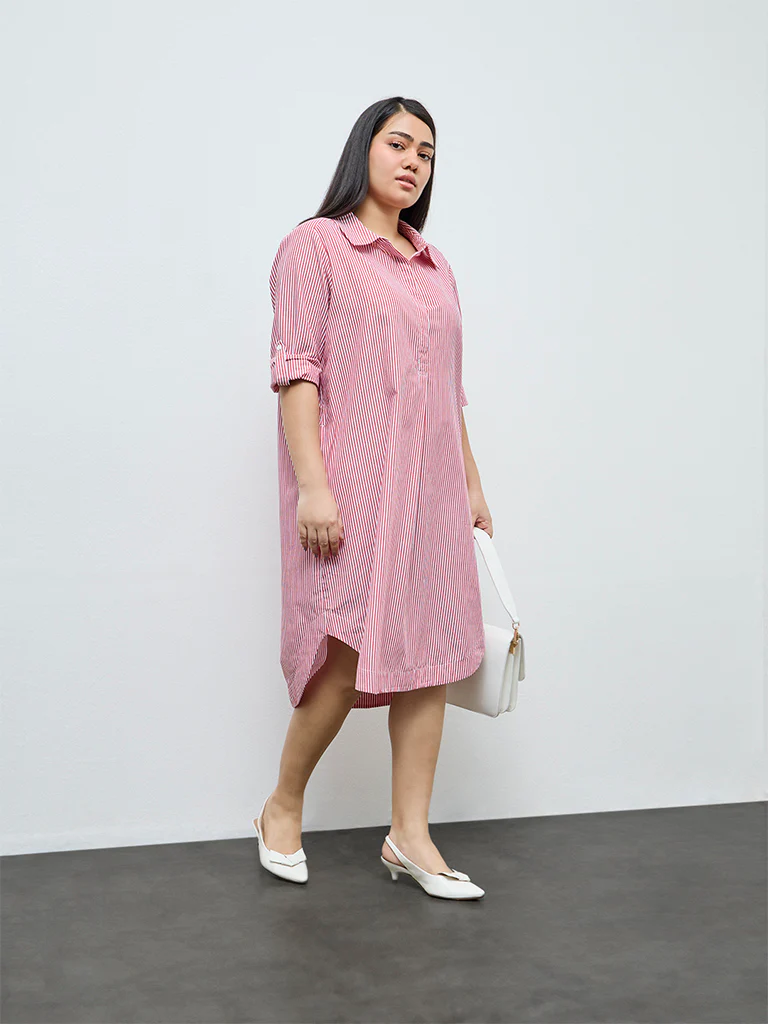Gia Red Striped Cotton Tunic Dress - Image 2