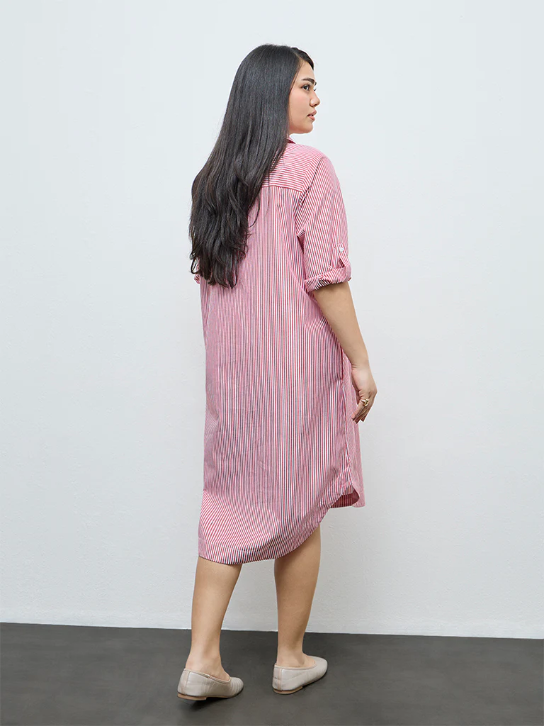 Gia Red Striped Cotton Tunic Dress - Image 4