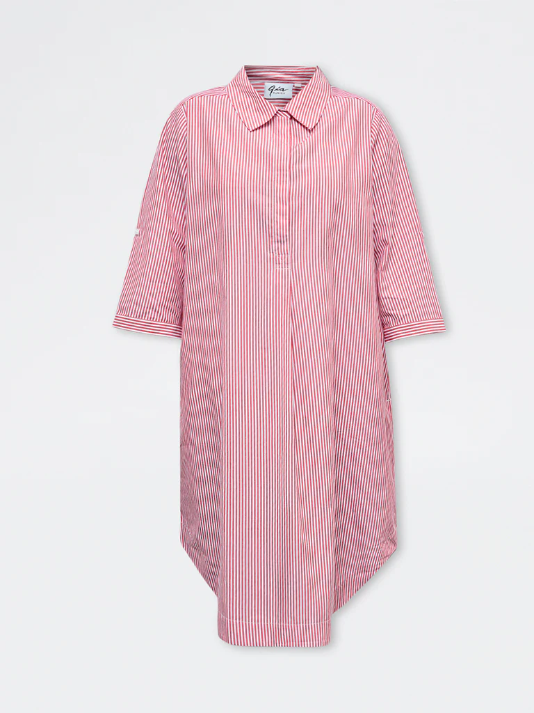 Gia Red Striped Cotton Tunic Dress - Image 5