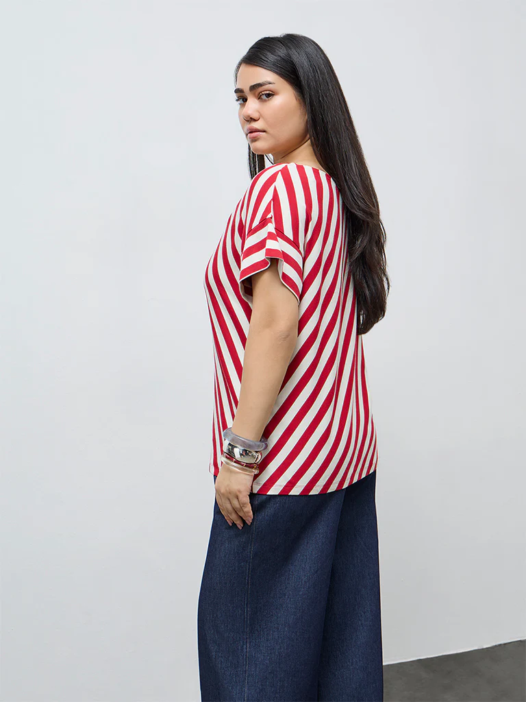 Gia Red Striped T-Shirt - Image 4