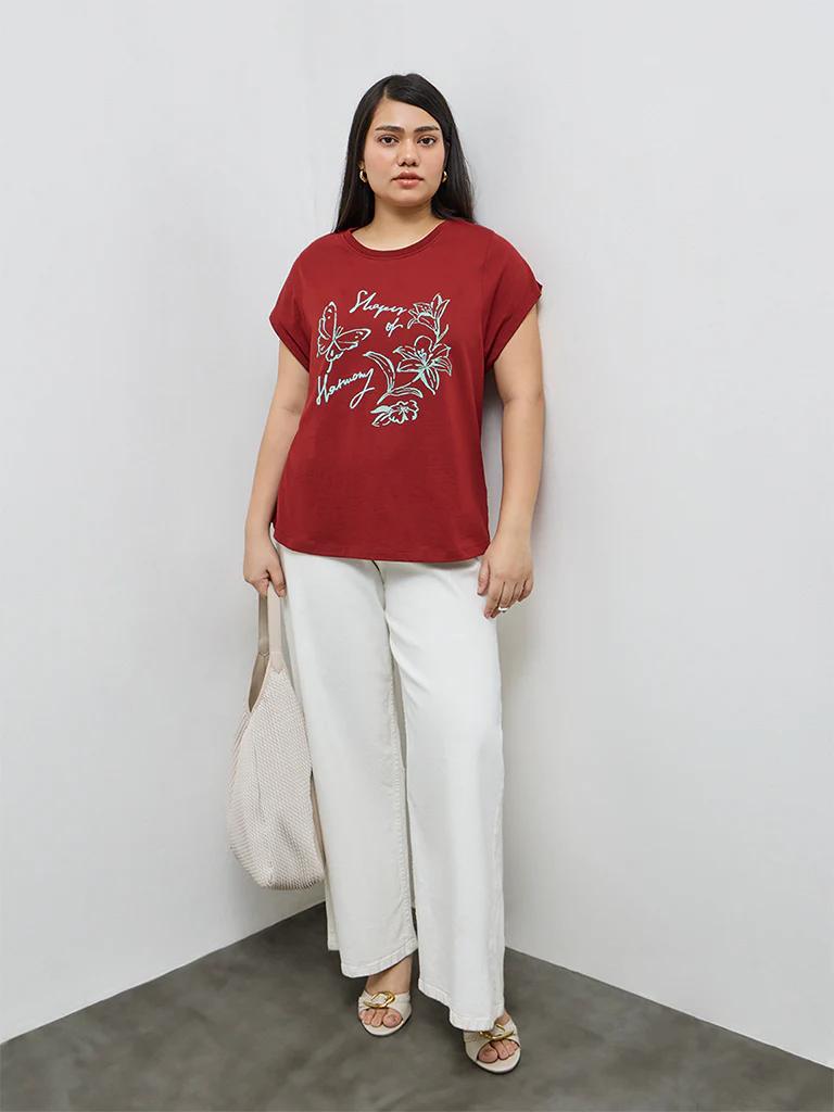 Gia Rust Botanical Design Cotton T-Shirt - Image 2