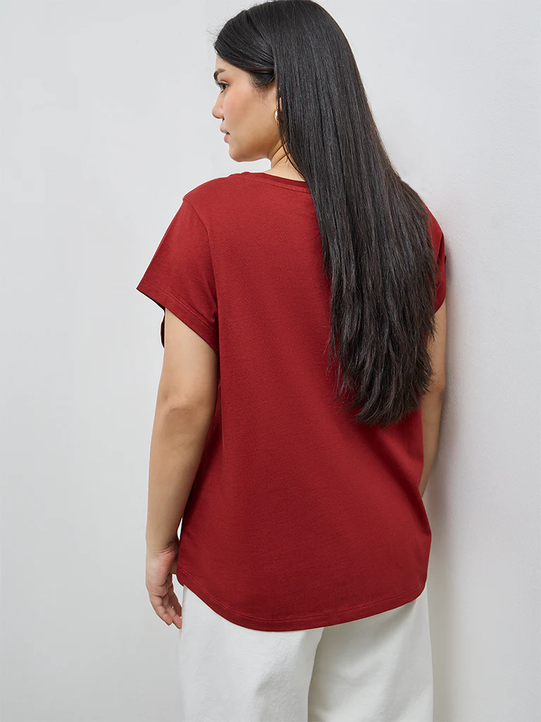 Gia Rust Botanical Design Cotton T-Shirt - Image 4