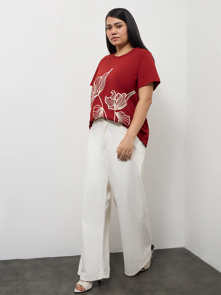 Gia Rust Floral Printed Cotton T-Shirt - Image 2