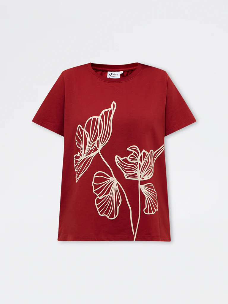 Gia Rust Floral Printed Cotton T-Shirt - Image 5