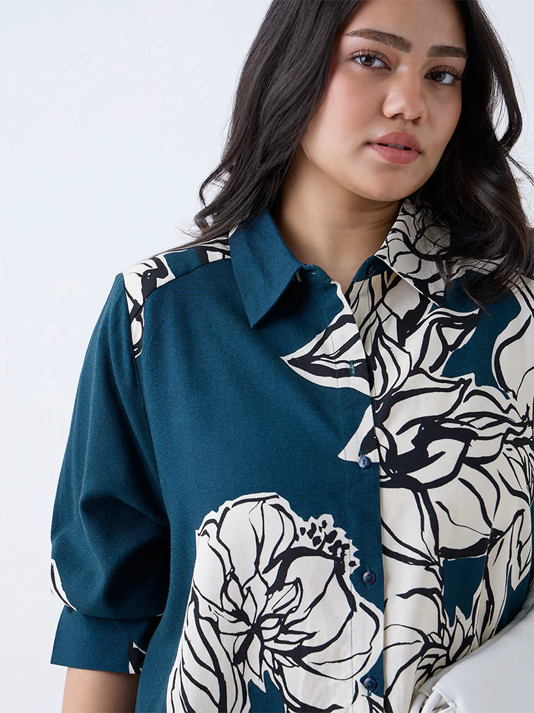 Gia Teal Foliage Printed Shirt - Image 3