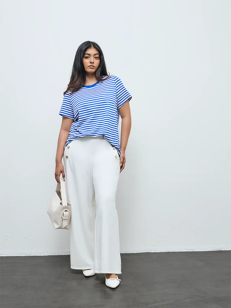 Gia White and Blue Striped T-Shirt