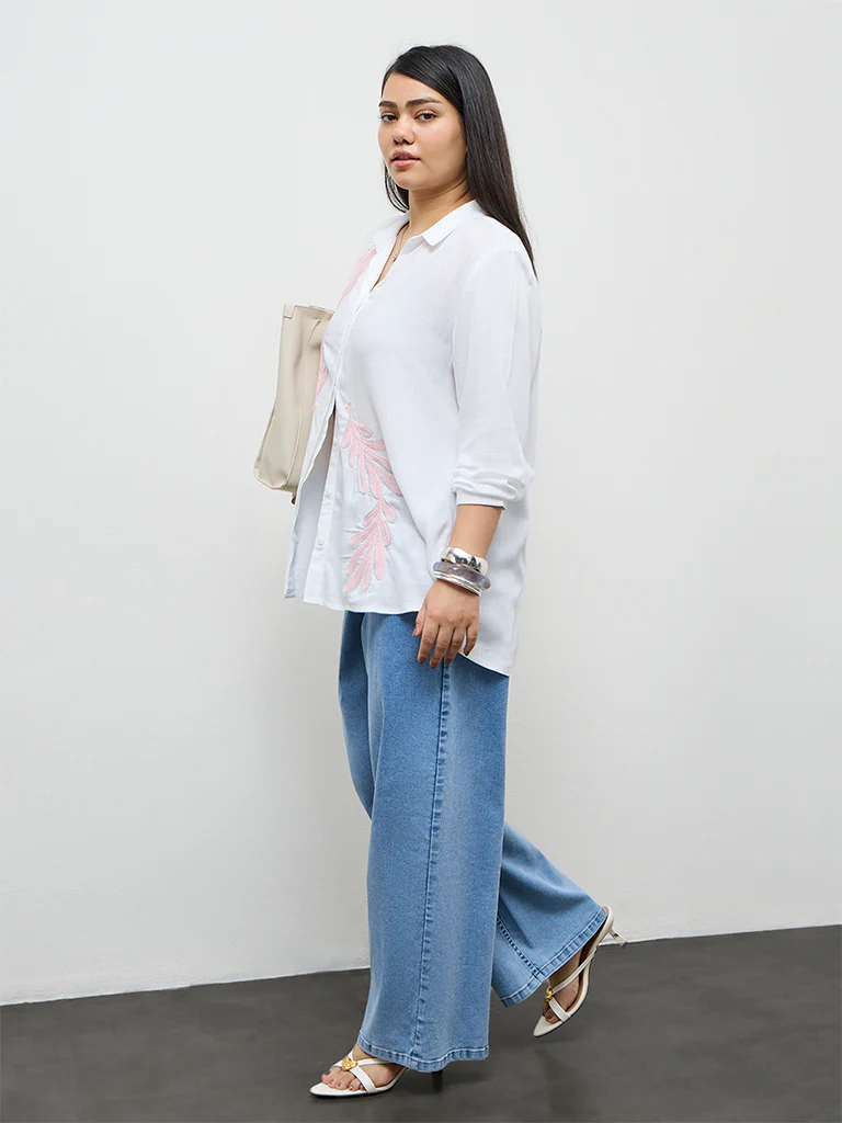 Gia White Botanical Embroidered Shirt