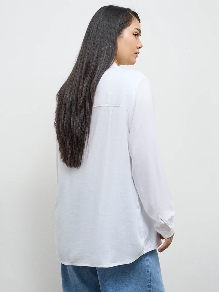 Gia White Botanical Embroidered Shirt - Image 4
