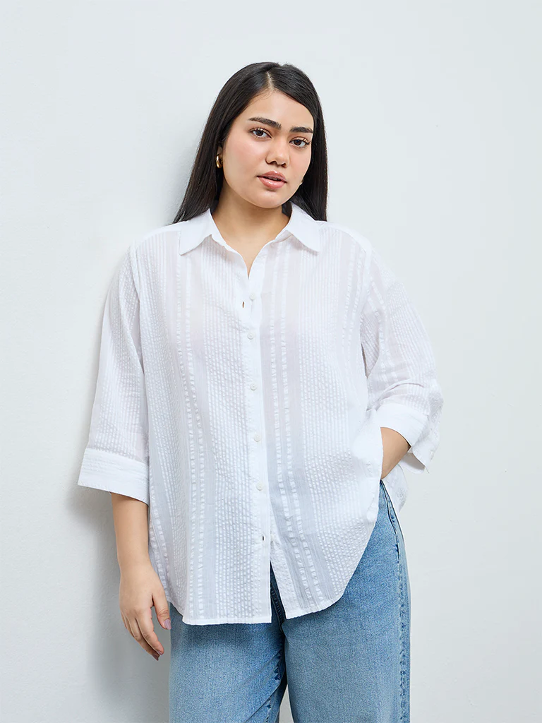 Gia White Crinkle-Textured Cotton Shirt