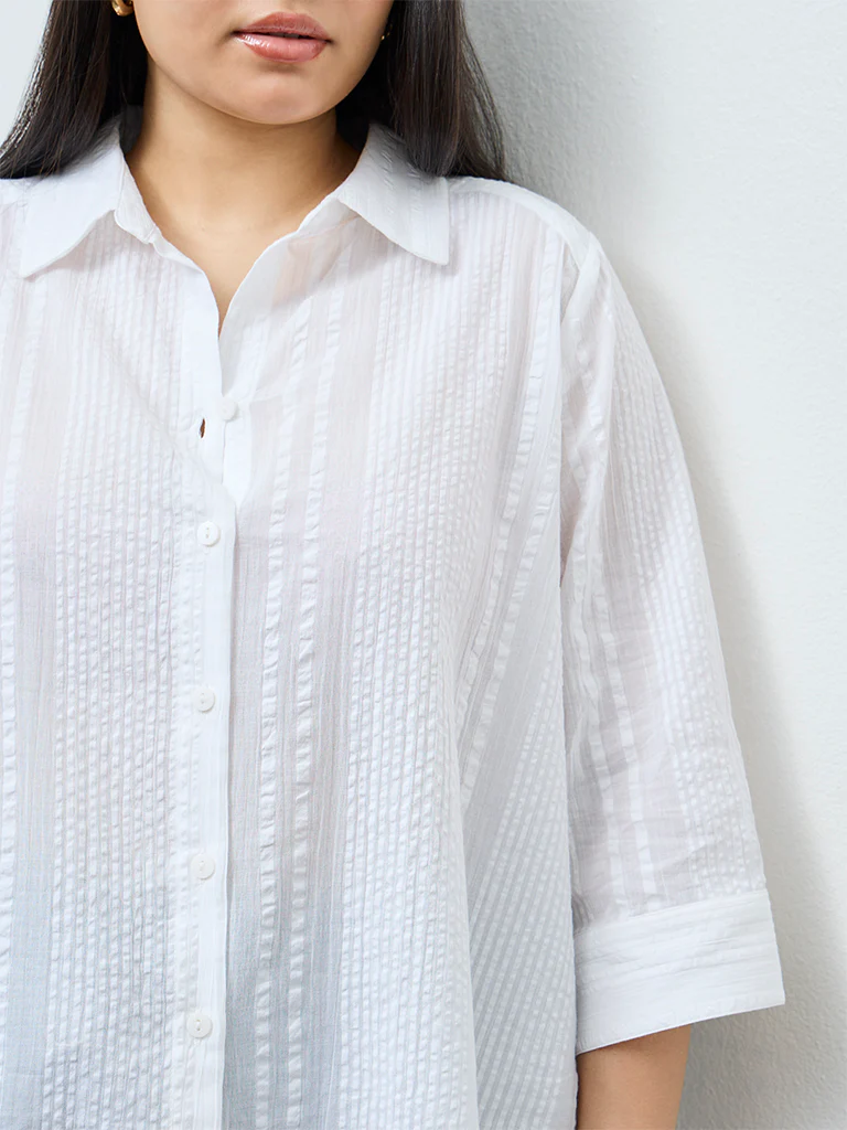 Gia White Crinkle-Textured Cotton Shirt - Image 3
