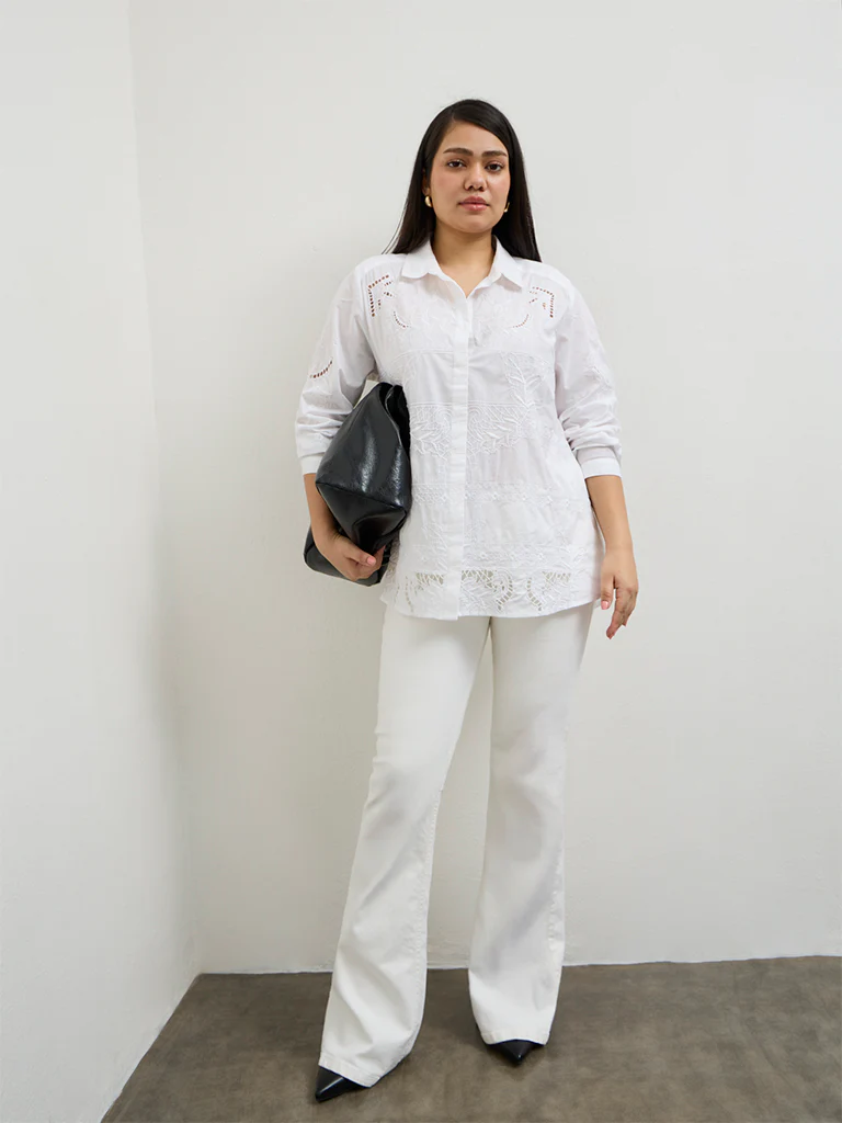 Gia White Embroidered Cotton Shirt - Image 2