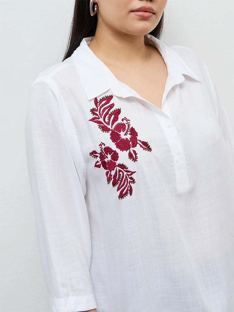 Gia White Floral Design Shirt - Image 3