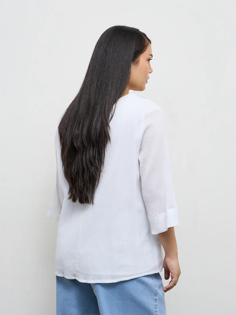 Gia White Floral Embroidered Cotton Blouse - Image 4