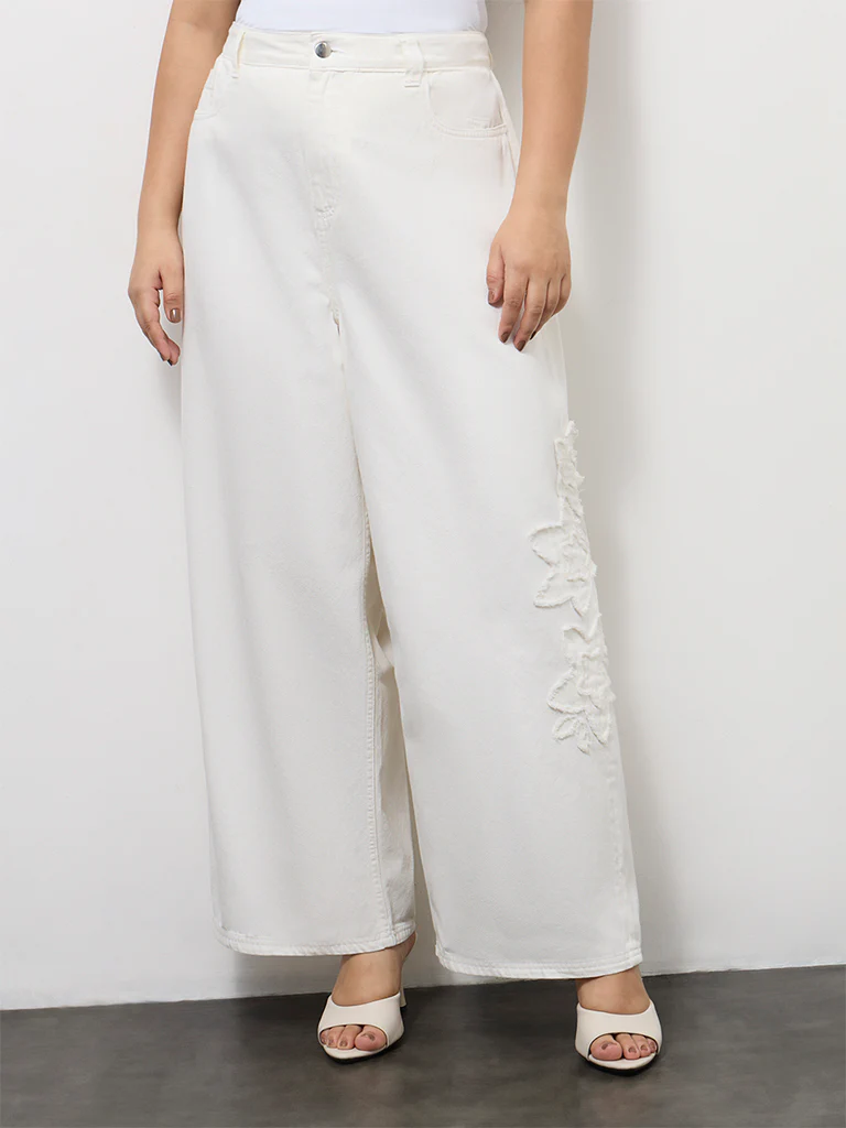 Gia White Floral Embroidered High-Rise Jeans - Image 2