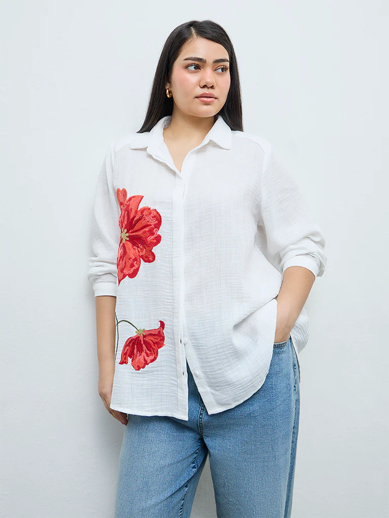 Gia White Floral Embroidered Shirt - Image 2