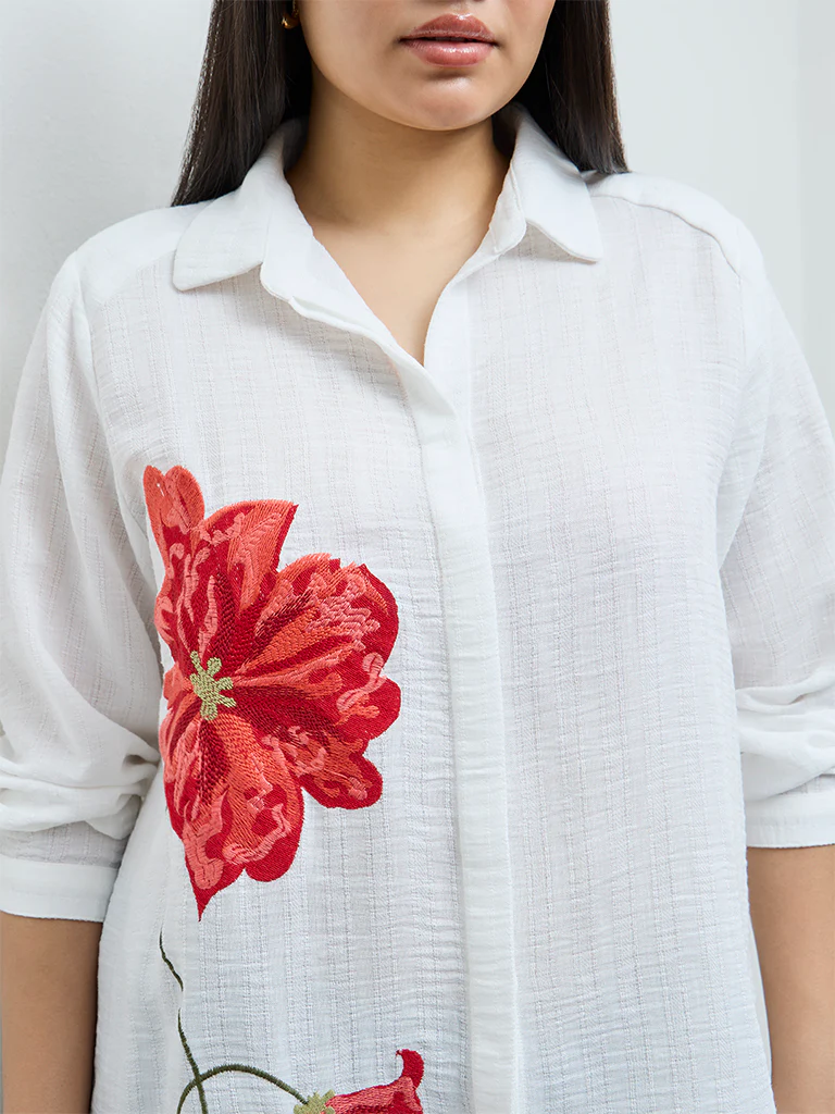 Gia White Floral Embroidered Shirt - Image 3