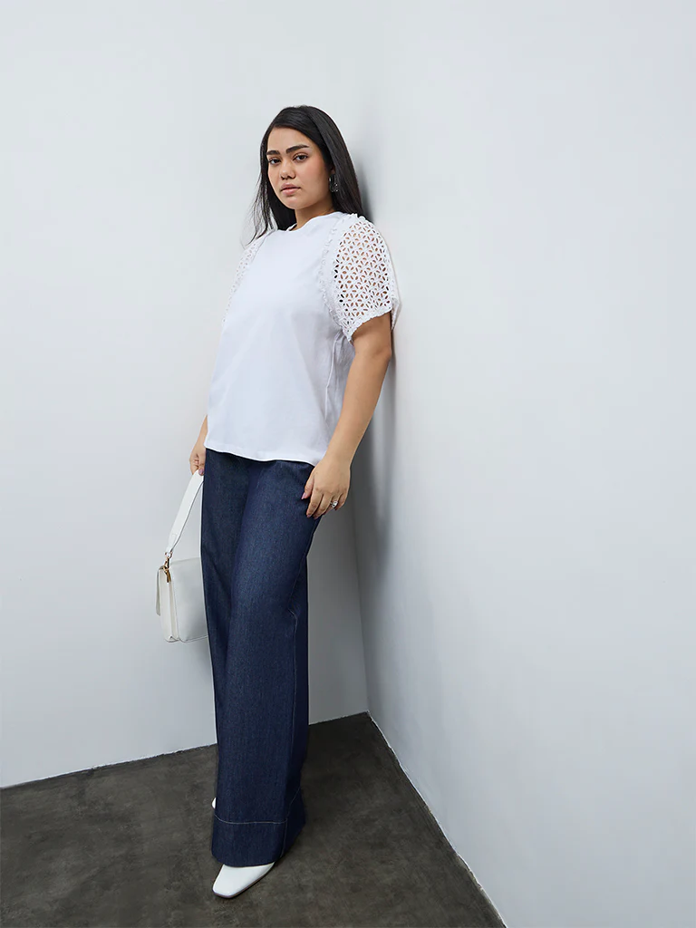 Gia White Floral Lace Cotton Top