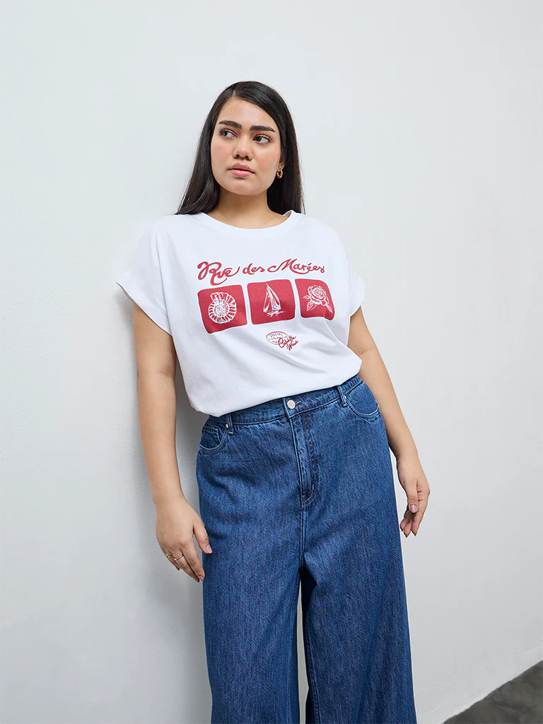 Gia White Graphic Cotton T-Shirt