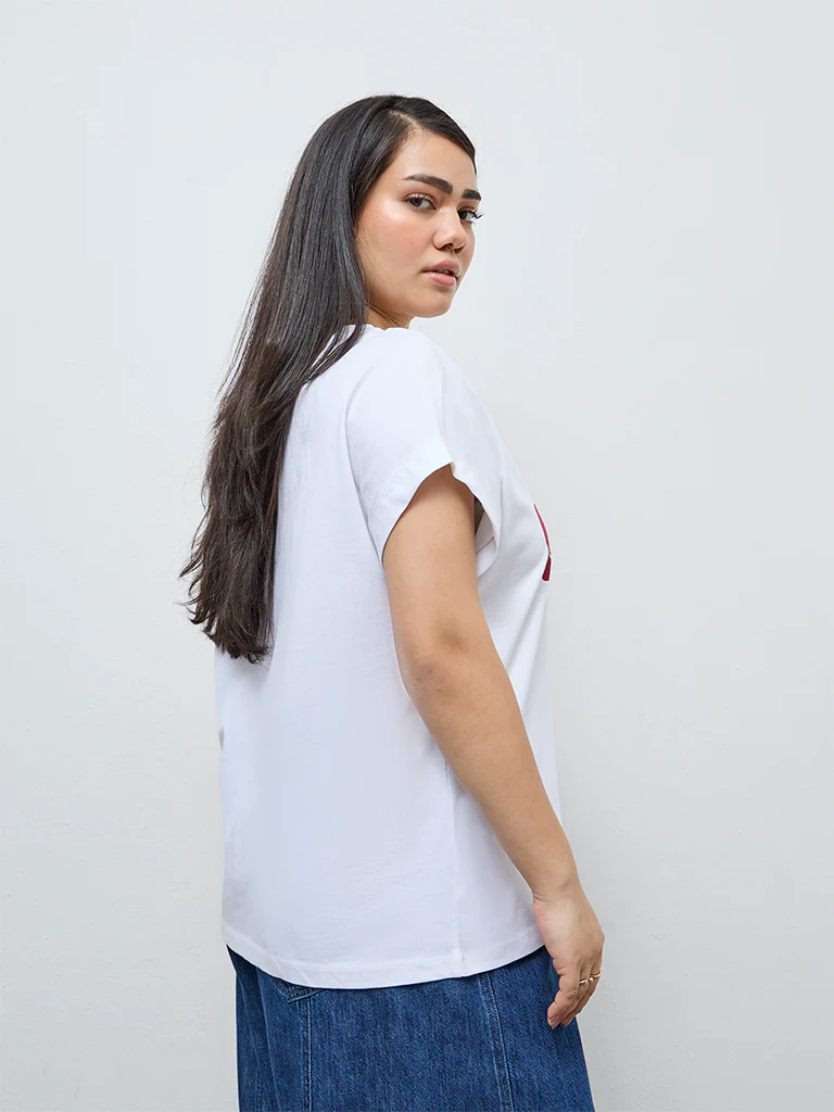 Gia White Graphic Cotton T-Shirt - Image 4
