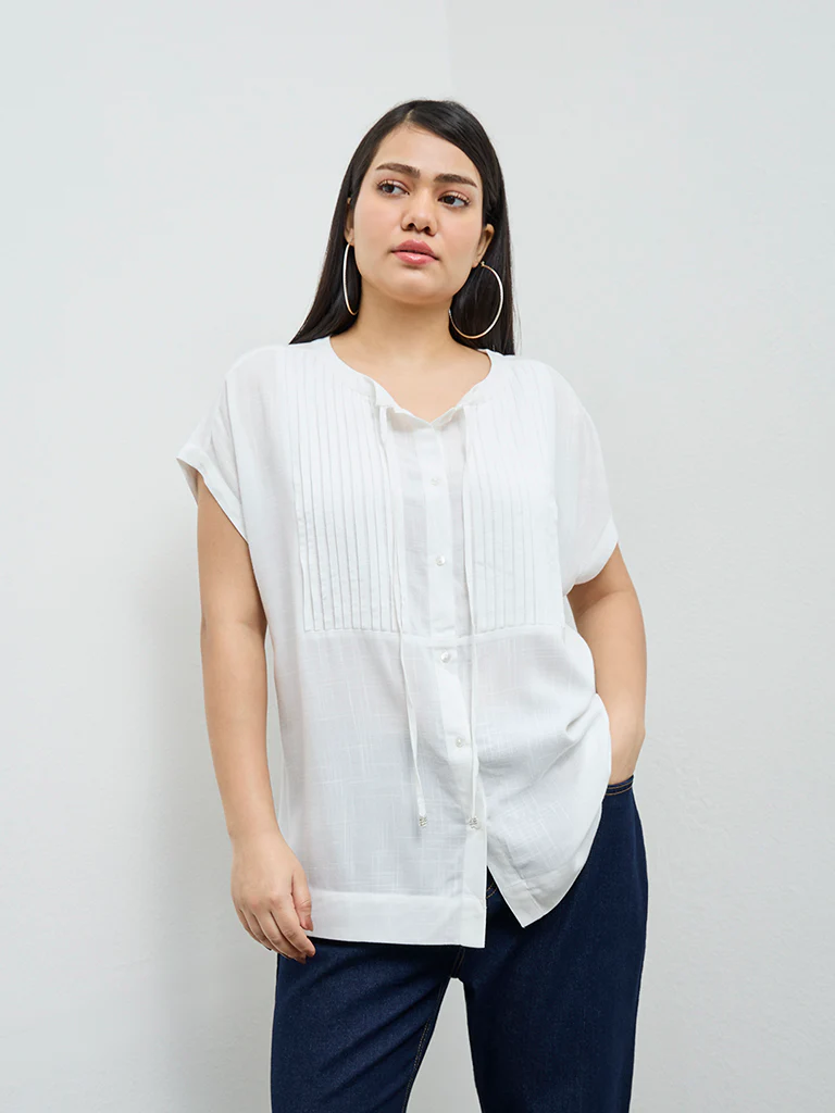 Gia White Pintuck-Detail Blouse