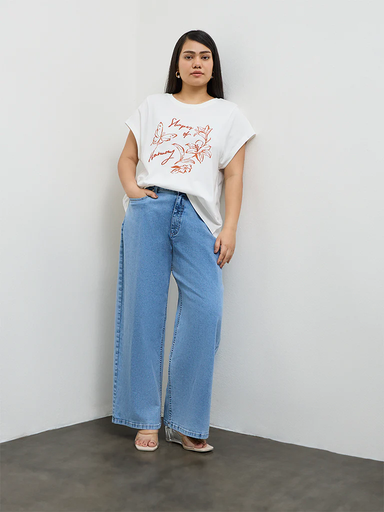 Gia White Printed Cotton T-Shirt - Image 2