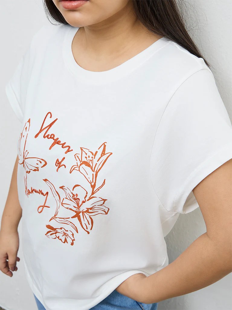 Gia White Printed Cotton T-Shirt - Image 3