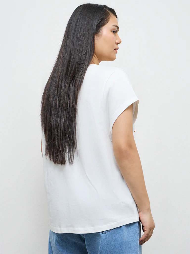 Gia White Printed Cotton T-Shirt - Image 4