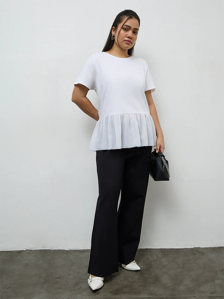 Gia White Ruffled Hem Cotton Top - Image 2