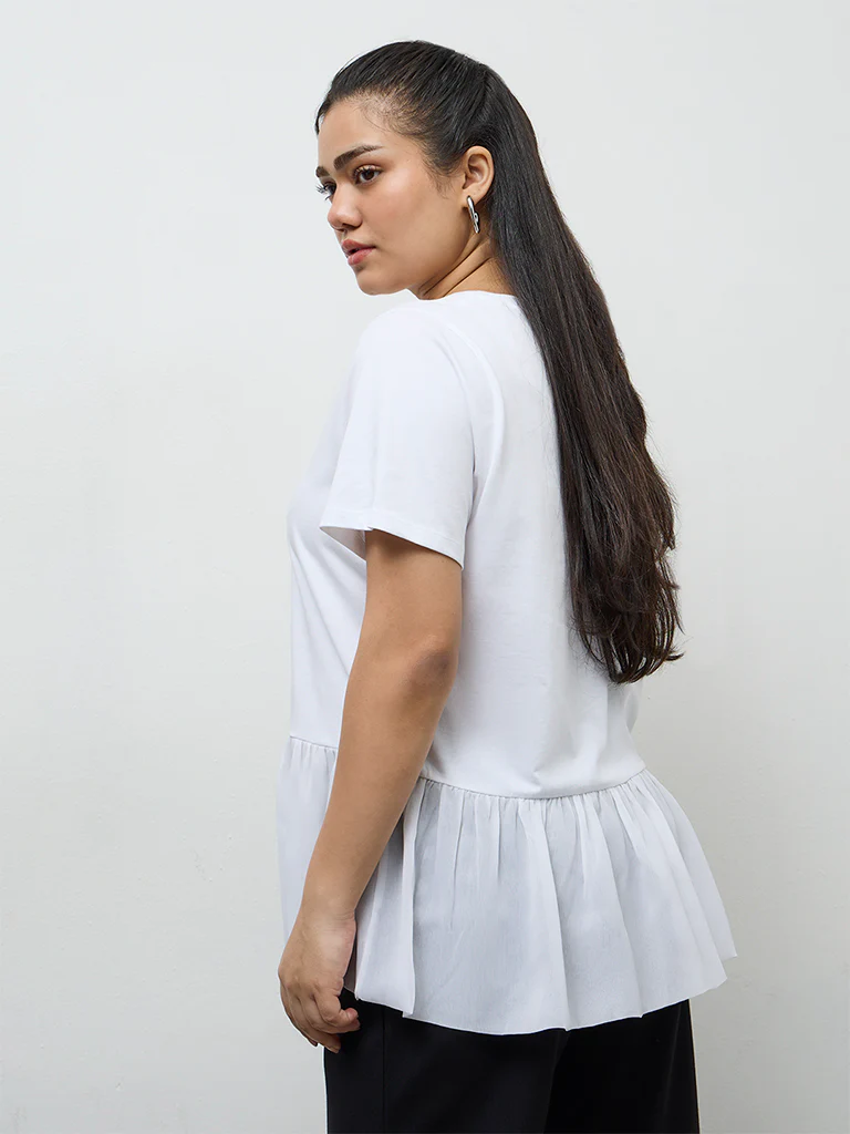 Gia White Ruffled Hem Cotton Top - Image 4