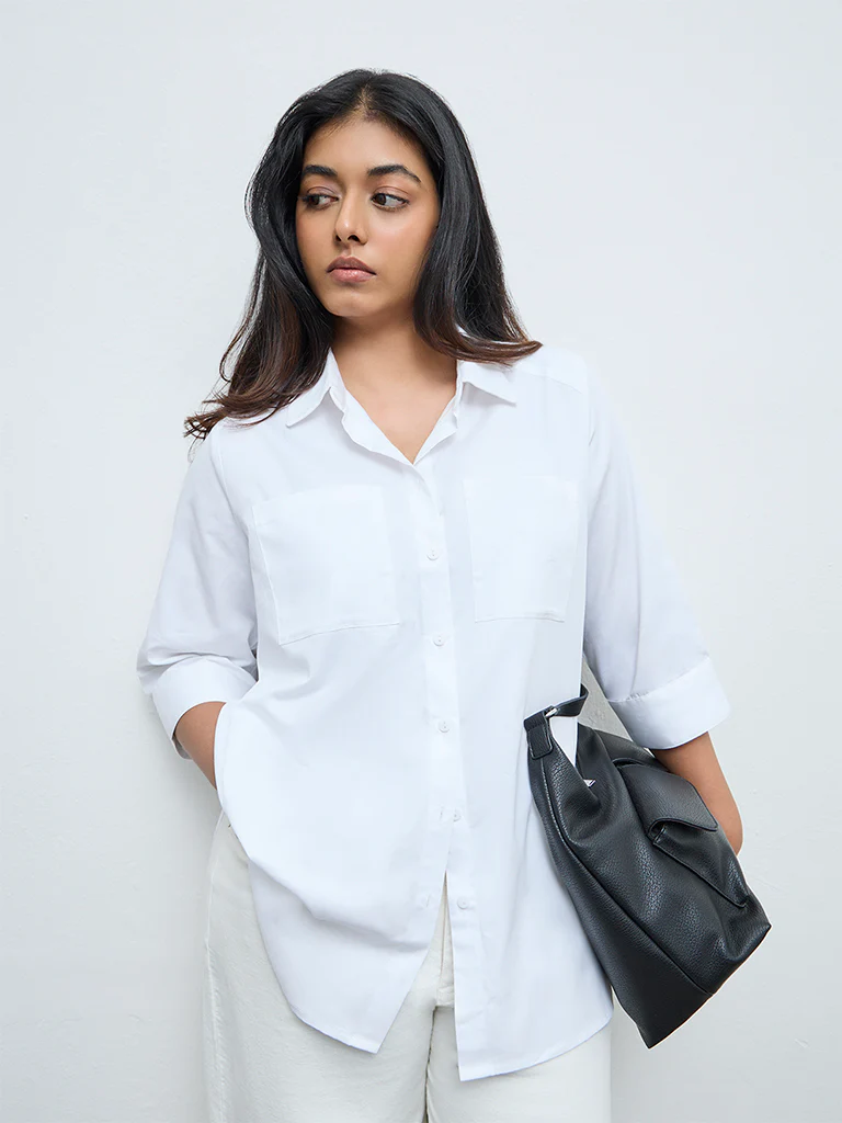 Gia White Solid Cotton Shirt