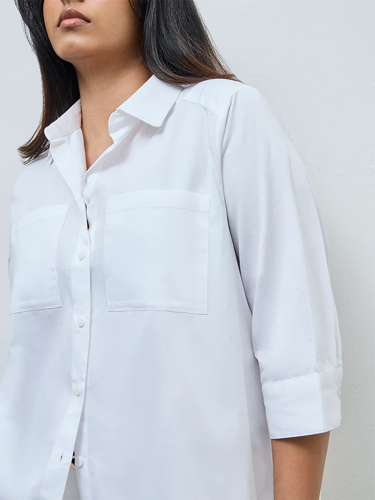 Gia White Solid Cotton Shirt - Image 3