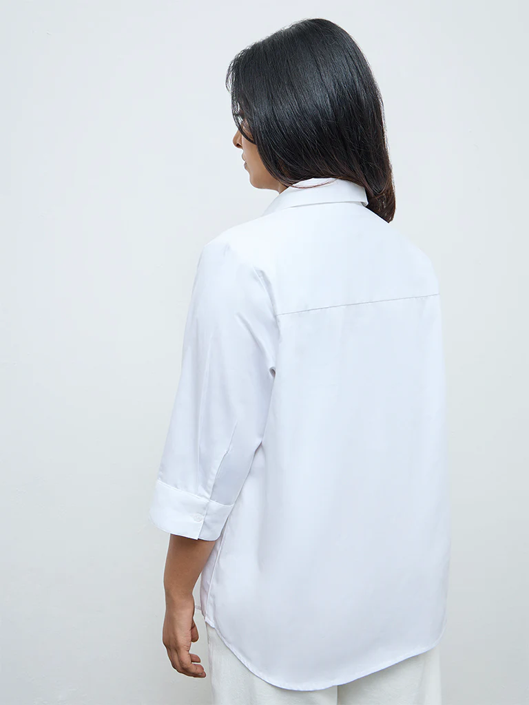 Gia White Solid Cotton Shirt - Image 4