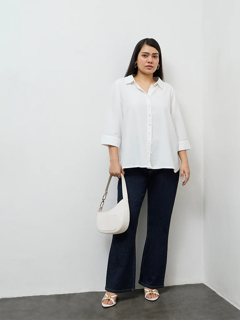 Gia White Solid Cotton Shirt - Image 2