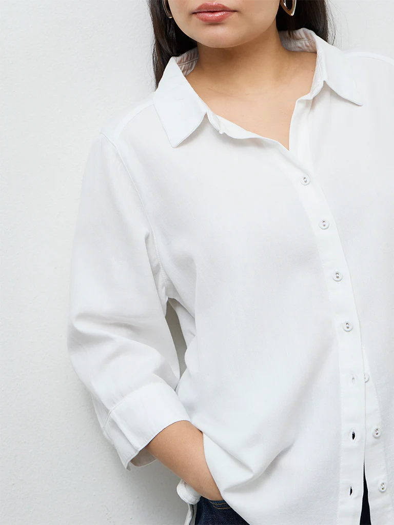 Gia White Solid Cotton Shirt - Image 3