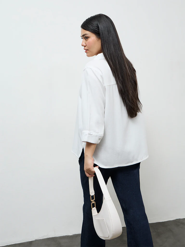 Gia White Solid Cotton Shirt - Image 4