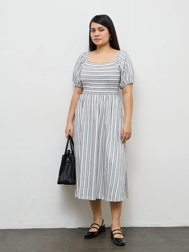 Gia White Striped A-Line Dress
