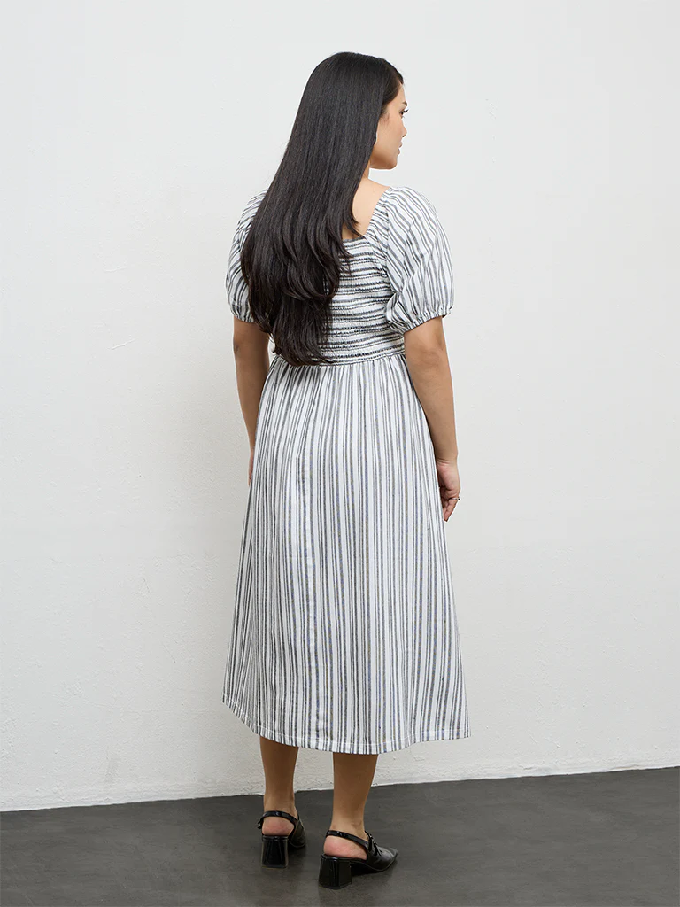 Gia White Striped A-Line Dress - Image 4