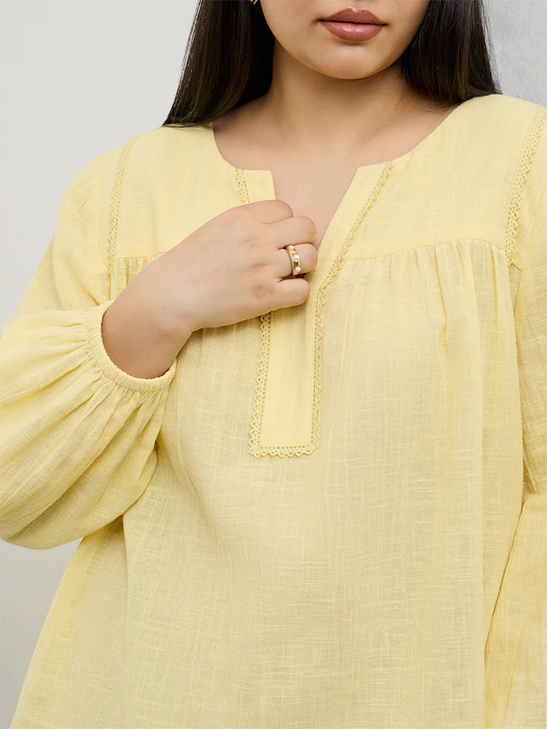 Gia Yellow Solid Cotton Blouse - Image 4