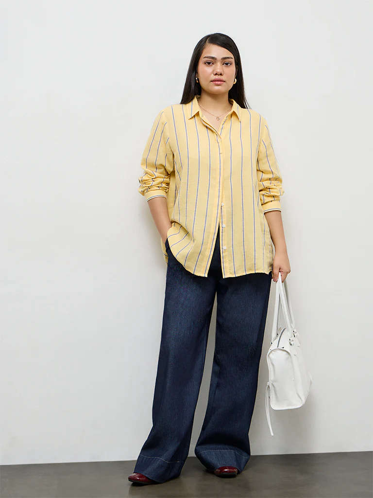 Gia Yellow Striped Cotton Shirt - Image 2