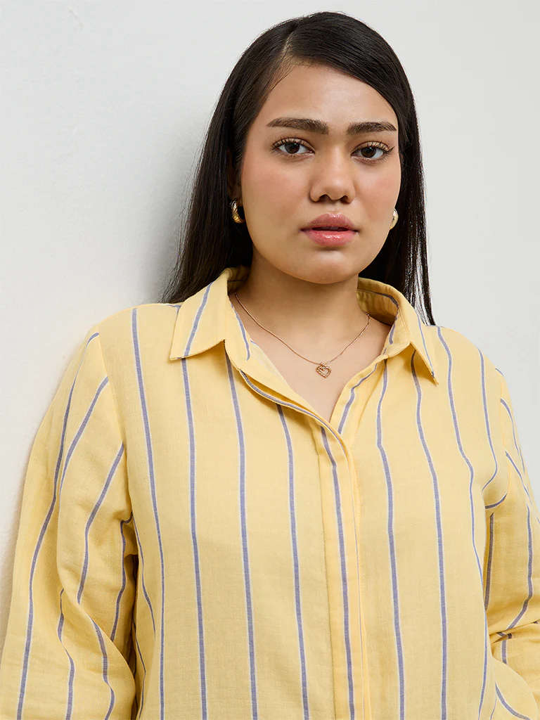 Gia Yellow Striped Cotton Shirt - Image 3