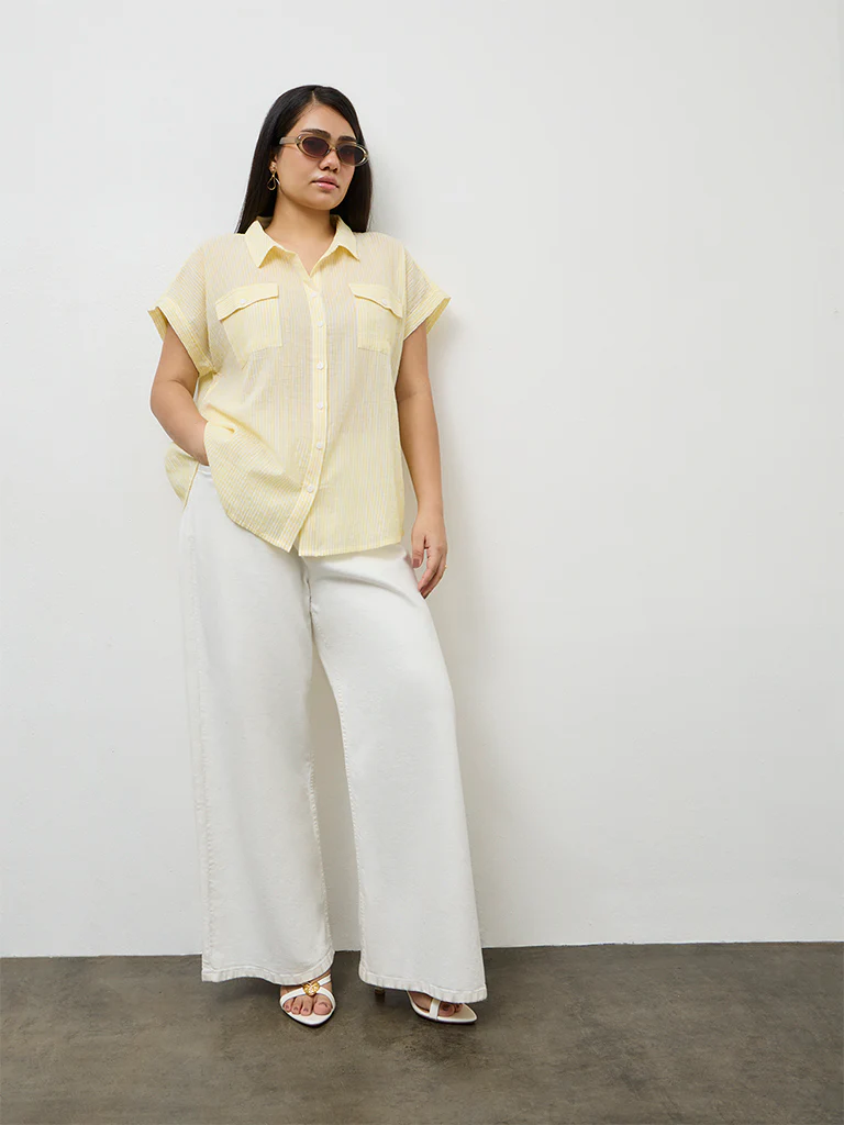 Gia Yellow Striped Cotton Shirt - Image 2