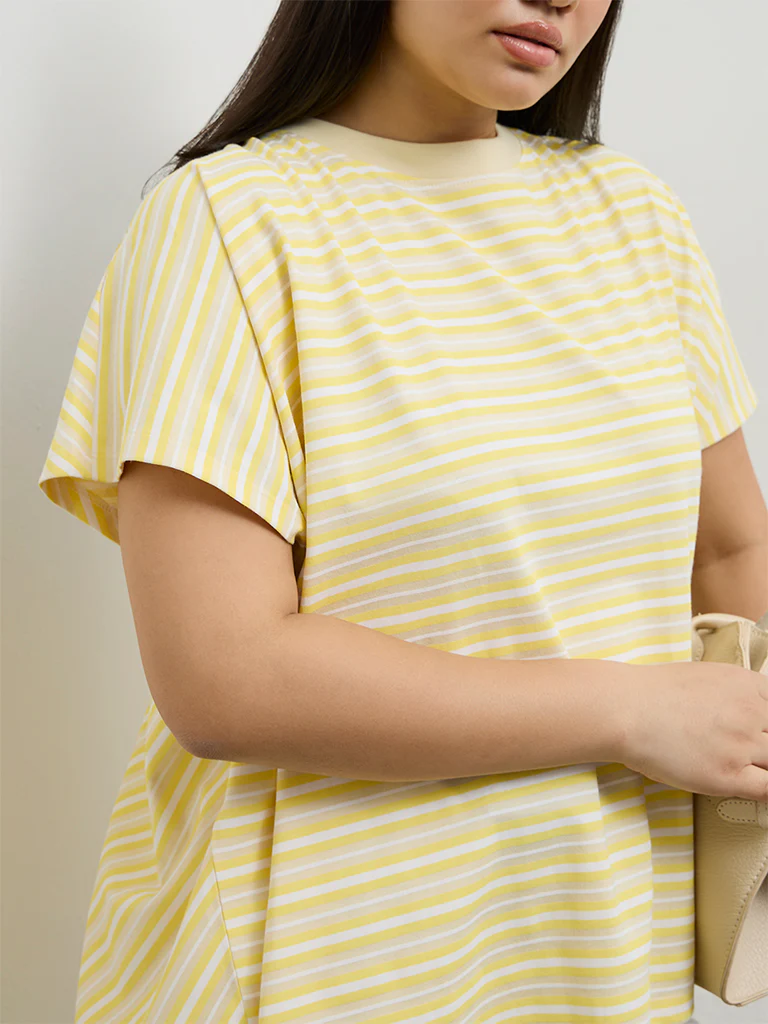 Gia Yellow Striped Cotton T-Shirt - Image 3