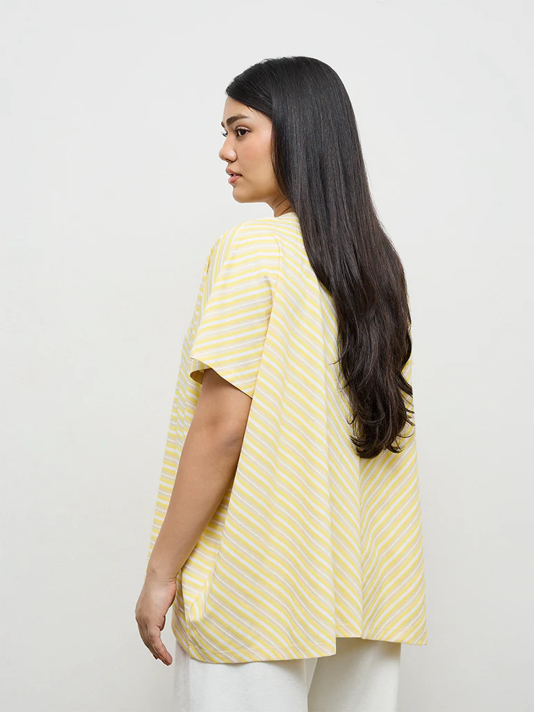 Gia Yellow Striped Cotton T-Shirt - Image 4