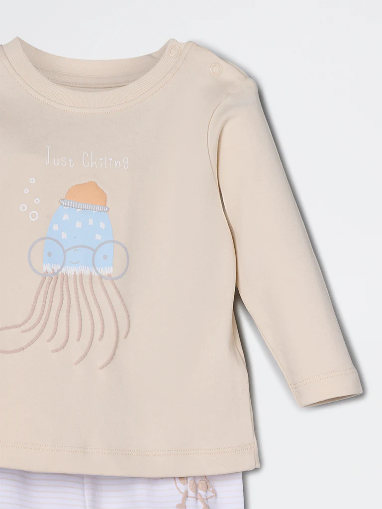 HOP Baby Boys Beige Animal Design Cotton Co-ord Set - Exclusive - Image 4