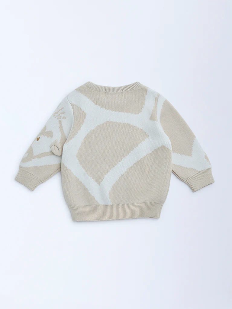 HOP Baby Boys Beige Animal Design Cotton Sweater - Image 3