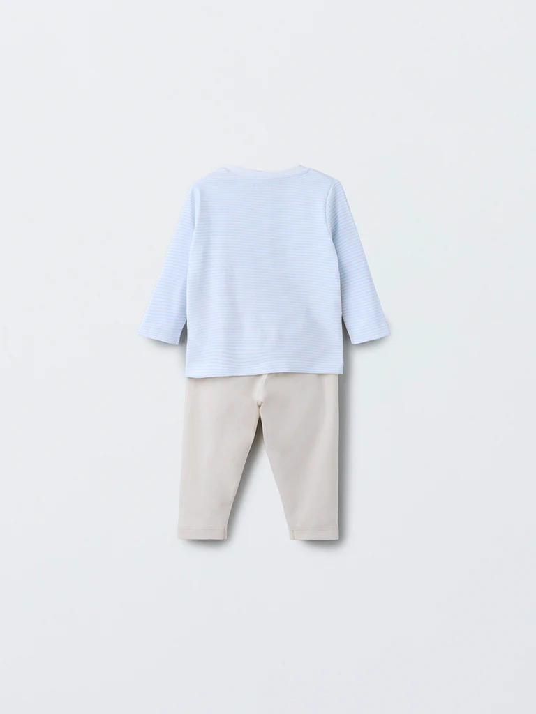 HOP Baby Boys Beige Animal Design Cotton T-Shirt with Pants Set - Image 3
