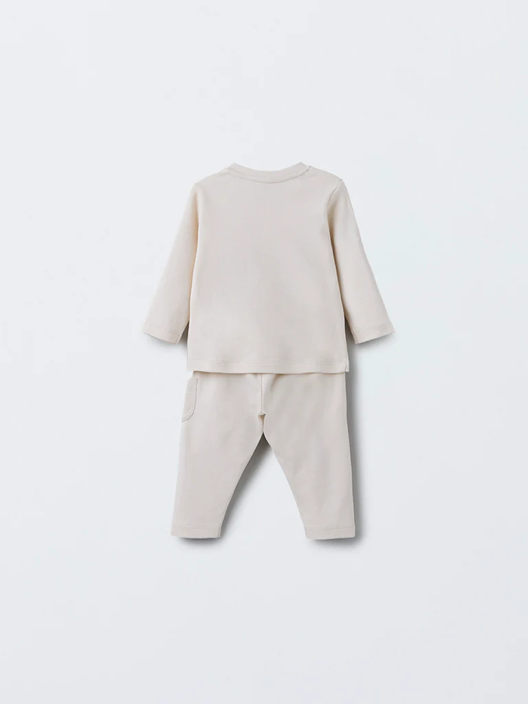 HOP Baby Boys Beige Animal Printed Cotton T-Shirt with Pants Set - Image 3