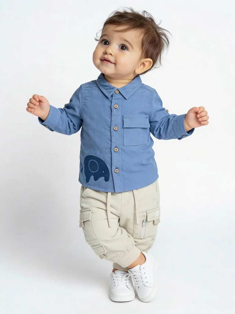 HOP Baby Boys Beige Cargo-Style Mid-Rise Cotton-Blend Joggers